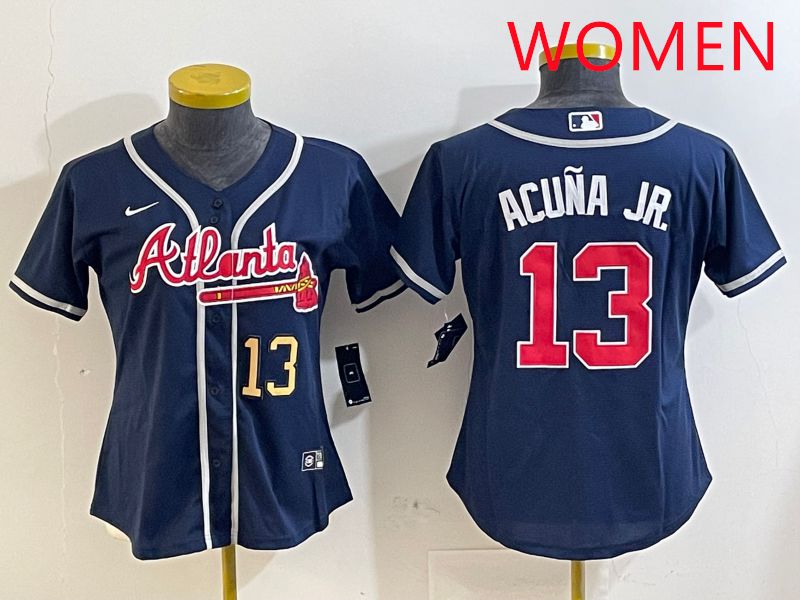 Women Atlanta Braves #13 Acuna jr Blue Game 2025 Nike MLB Jersey style 5->nfl hats->Sports Caps